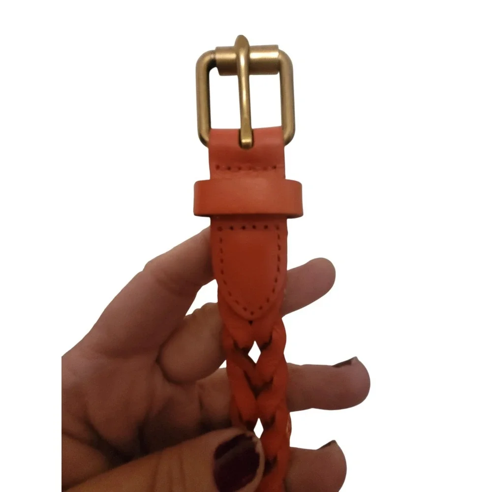 J.Crew Butterscotch Womens Leather‎ Braided Skinny Belt M/L 1